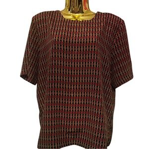 Modern Essentials Black & Red Chain Print Blouse - Size L